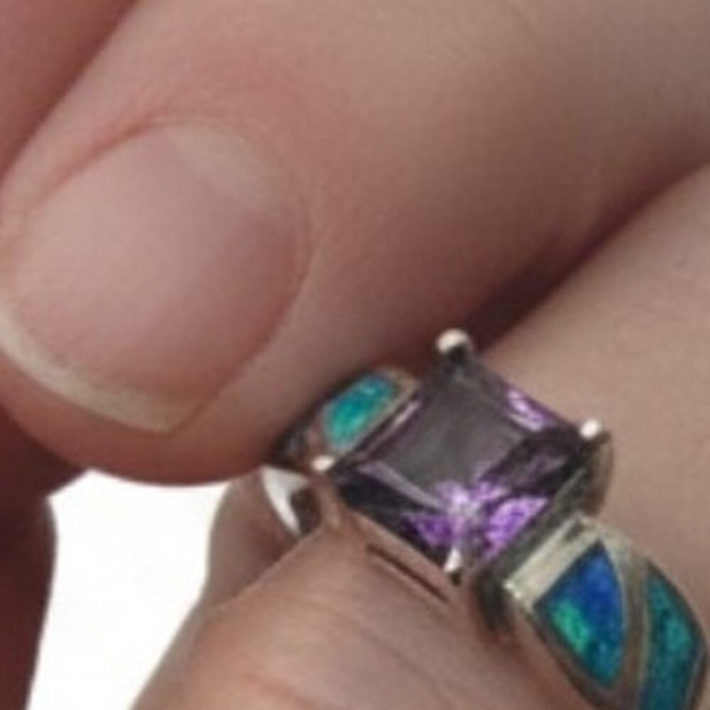 Amethyst and Fire Opal 925 Silver Ring Stamped Sz 5 - Picture 2 of 7